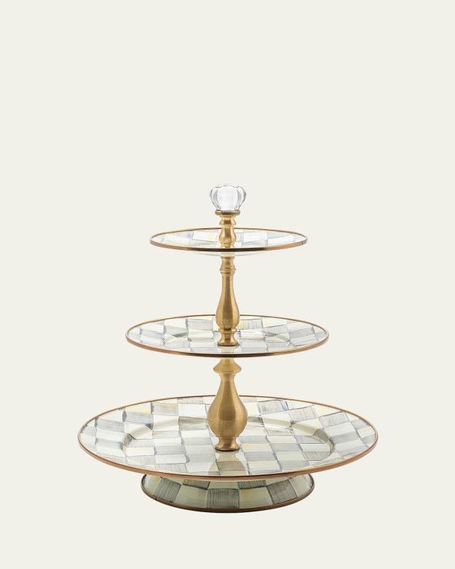Sterling Check Enamel Three Tier Sweet Stand